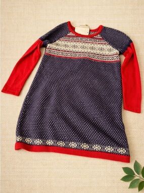 Hanna Andersson Red Blue Knit Dress - Size 110